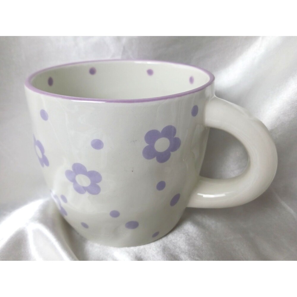 SEEDS & SUNSHINE PURPLE FLOWERS POLKA DOTS CERAMIC MUG
